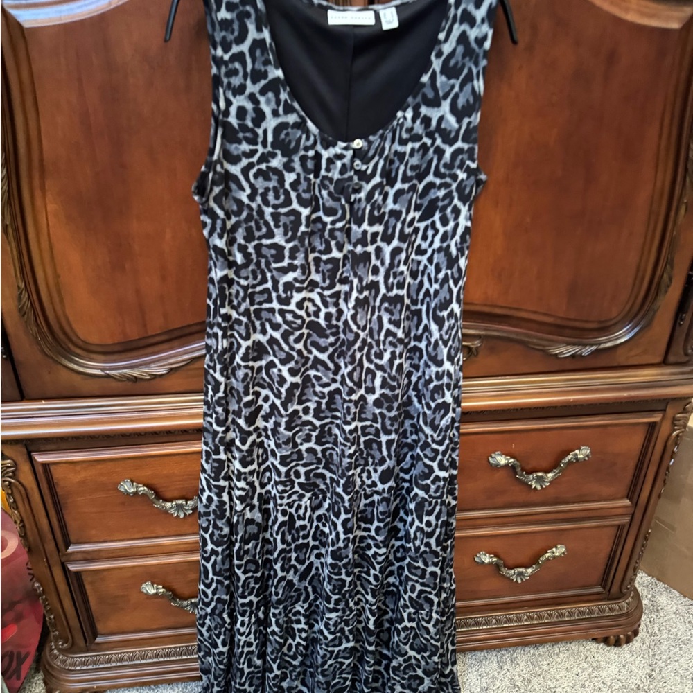 Susan Graver Black and White Leopard Print Maxi Dress